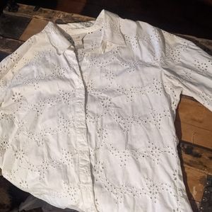 Cream Eyelet lace Collared Shirt from J.Jill